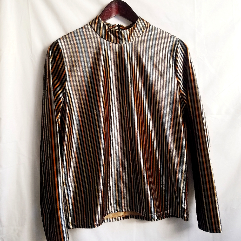 Zara striped turtleneck velvet long sleeve blouse